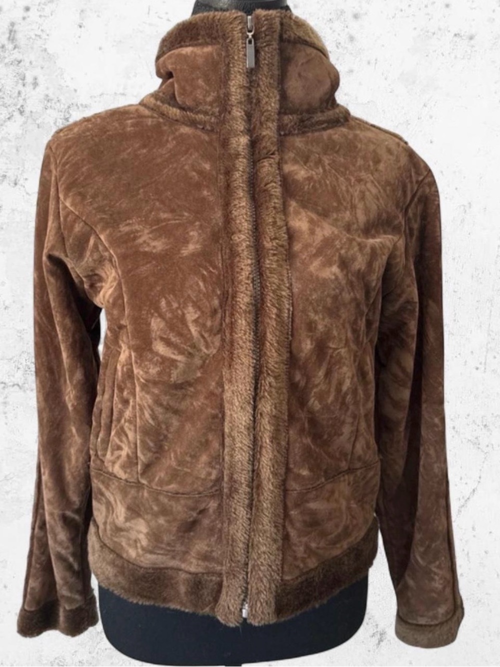Men's Brown Faux-Suede Bomber Jacket with Faux-Fur Trim